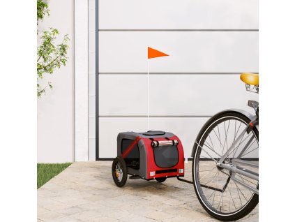 Vozík za kolo pro psa červený a šedý oxfordská tkanina/železo