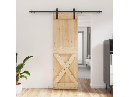 Posuvné dveře s kováním 70 x 210 cm masivní borové dřevo