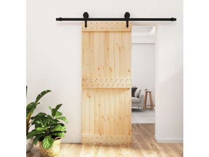Posuvné dveře s kováním 85 x 210 cm masivní borové dřevo