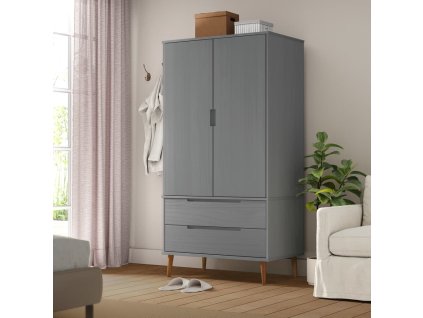 Šatní skříň MOLDE šedá 90 x 55 x 175 cm masivní borové dřevo