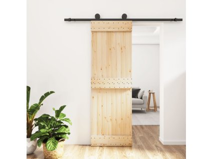Posuvné dveře s kováním 70 x 210 cm masivní borové dřevo