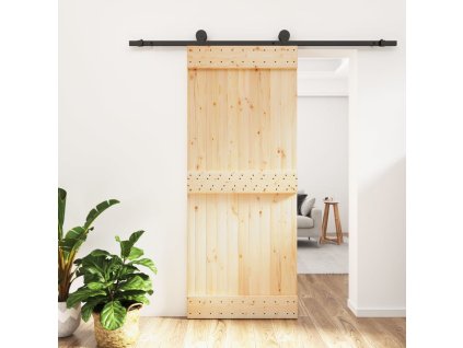 Posuvné dveře s kováním 85 x 210 cm masivní borové dřevo