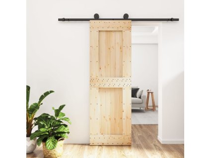 Posuvné dveře s kováním 70 x 210 cm masivní borové dřevo