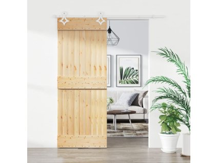 Posuvné dveře s kováním 85 x 210 cm masivní borové dřevo