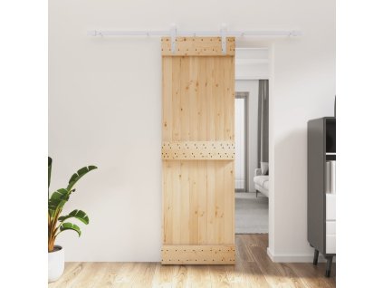 Posuvné dveře s kováním 70 x 210 cm masivní borové dřevo