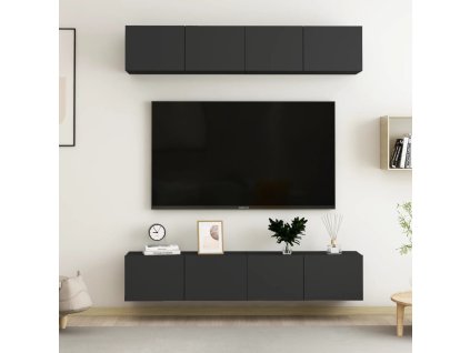 TV skříňky 4 ks černé 80 x 30 x 30 cm kompozitní dřevo