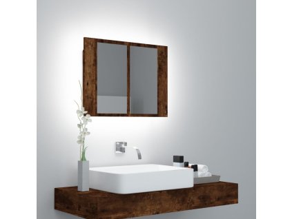 Zrcadlová skříňka s LED kouřový dub 60x12x45cm kompozitní dřevo