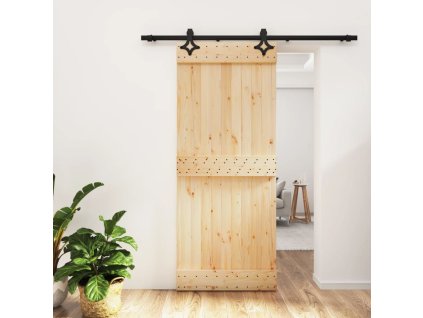 Posuvné dveře s kováním 85 x 210 cm masivní borové dřevo