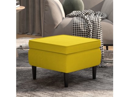 Stolička s dřevěnými nohami žlutá samet