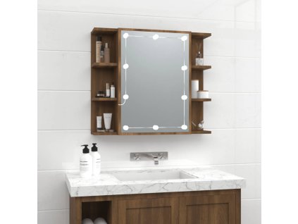 Zrcadlová skříňka s LED hnědý dub 70 x 16,5 x 60 cm