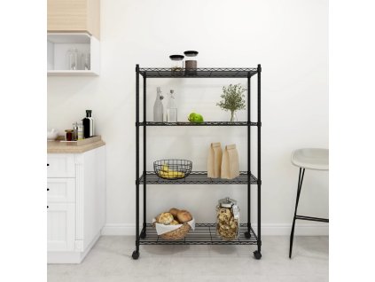 Úložný regál 4 police 90 x 35 x 142 cm s kolečky černý 200 kg