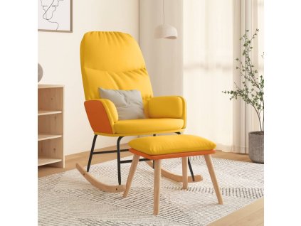 Houpací křeslo se stoličkou hořčicově žluté textil