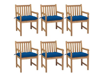 Zahradní židle 6 ks s modrými poduškami masivní teak