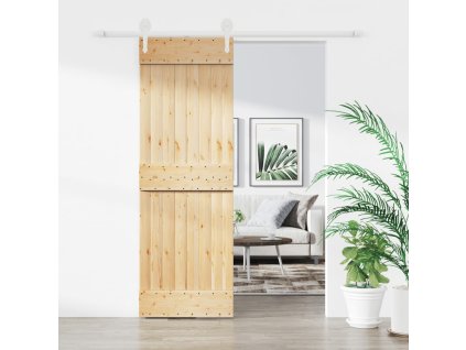 Posuvné dveře s kováním 70 x 210 cm masivní borové dřevo