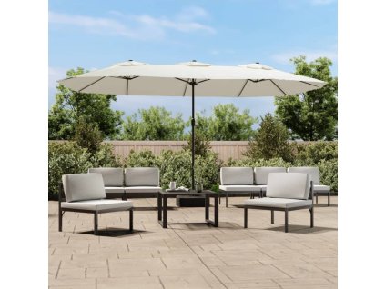 Dvojitý zahradní slunečník s LED pískově bílý 449 x 265 cm