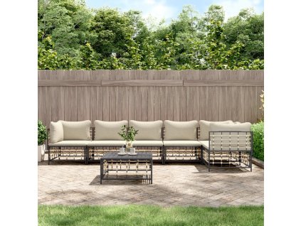 7dílná zahradní sedací souprava s poduškami antracit polyratan