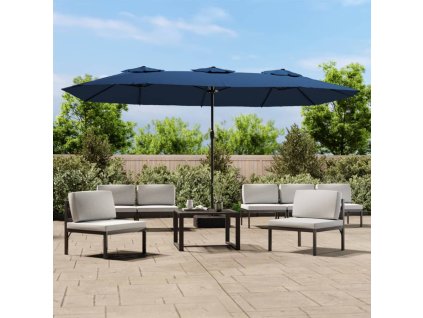 Dvojitý zahradní slunečník s LED azurově modrý 449 x 265 cm