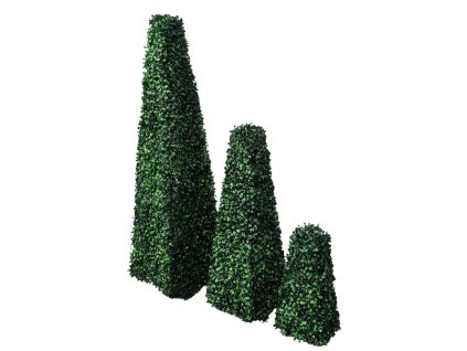 Sada 3 umělých buxusových koulí ve tvaru pyramid