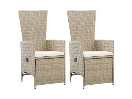 Zahradní polohovací křesla 2 ks s poduškami polyratan béžová