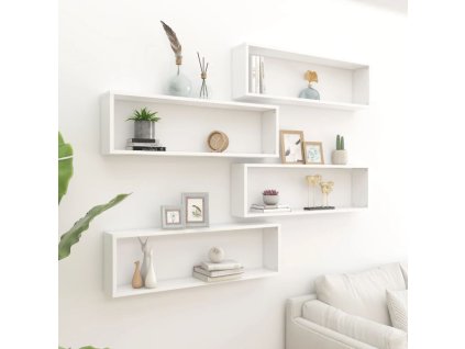 Nástěnné obdélníkové police 4 ks bílé 100 x 15 x 30 cm kompozit