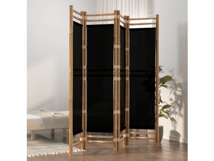 Skládací 4panelový paraván 160 cm bambus a plátno
