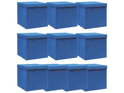 Úložné boxy s víky 10 ks modré 32 x 32 x 32 cm textil