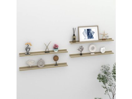 Nástěnné police 4 ks bílé a dub sonoma 80 x 9 x 3 cm