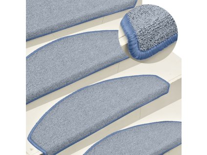Schodové rohože 15 ks 65 x 24 x 4 cm světle šedo-modré, půlkulaté, velké