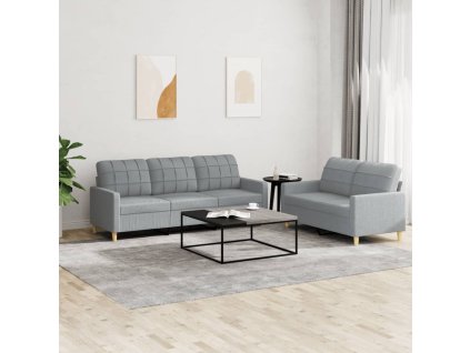 2dílná sedací souprava s poduškami světle šedá textil