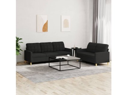 2dílná sedací souprava s poduškami černá textil
