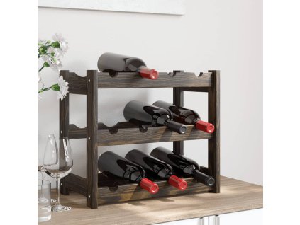 Stojan na víno na 12 lahví černý masivní borové dřevo