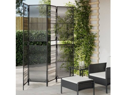 Dělící stěna 4 panely černá polyratan