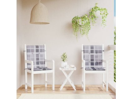 Podušky na židli nízké opěradlo 2 ks šedé kárované 100x50x3 cm