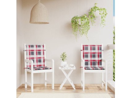 Podušky na židli nízké opěradlo 2ks červené kárované 100x50x3cm