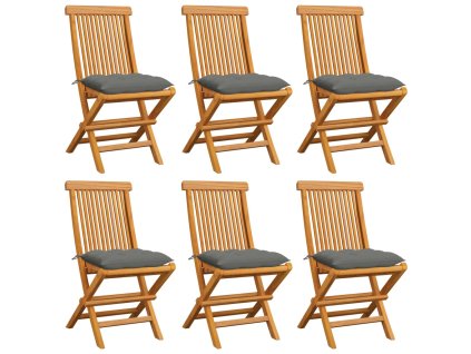 Zahradní židle s šedými poduškami 6 ks masivní teak