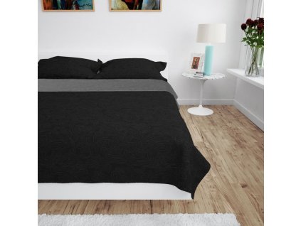 Oboustranný prošívaný přehoz na postel 170 x 210 cm šedo-černý