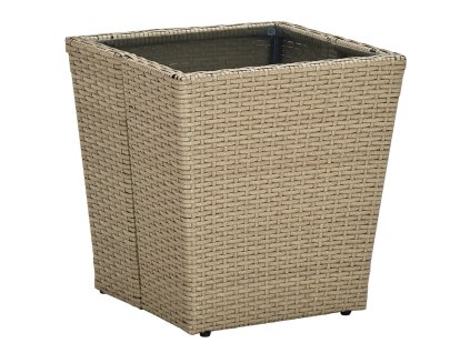 Čajový stolek béžový 41,5x41,5x44 cm polyratan a tvrzené sklo