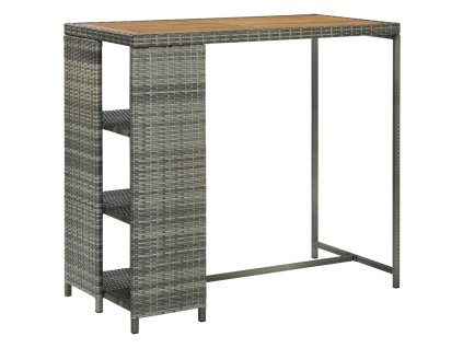 Barový stolek s úložným regálem šedý 120x60x110 cm polyratan