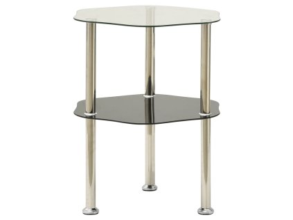 2patrový stolek průhledný a černý 38 x 38 x 50 cm tvrzené sklo