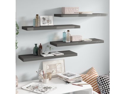 Plovoucí nástěnné police 4 ks lesklé šedé 80x23,5x3,8 cm MDF