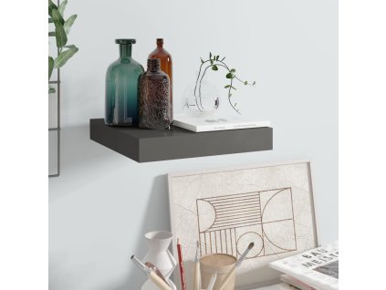 Plovoucí nástěnná police šedá vysoký lesk 23x23,5x3,8 cm MDF