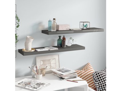 Plovoucí nástěnné police 2 ks lesklé šedé 90x23,5x3,8 cm MDF