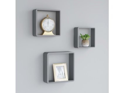 Nástěnné police kostky 3 ks šedé MDF