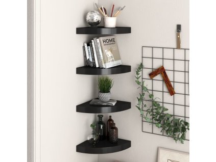 Plovoucí rohové police 4 ks černé 25 x 25 x 3,8 cm MDF