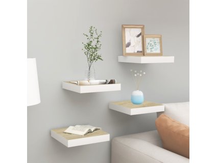 Plovoucí nástěnné police 4 ks dub a bílé 23 x 23,5 x 3,8 cm MDF