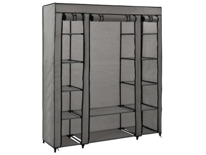 Šatní skříň s přihrádkami a tyčemi šedá 150x45x176 cm textil
