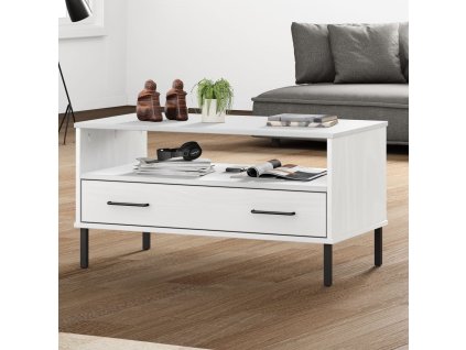 Konferenční stolek kovové nohy bílý 85 x 50 x 45 cm masiv OSLO