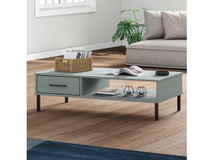 Konferenční stolek s kovovými nohami šedý masivní borovice OSLO