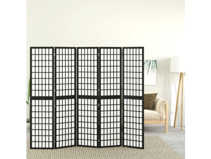 Skládací 5dílný paraván v japonském stylu 200 x 170 cm černý