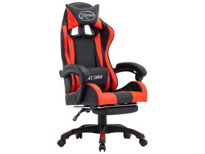 Herní židle s podnožkou červená a černá umělá kůže